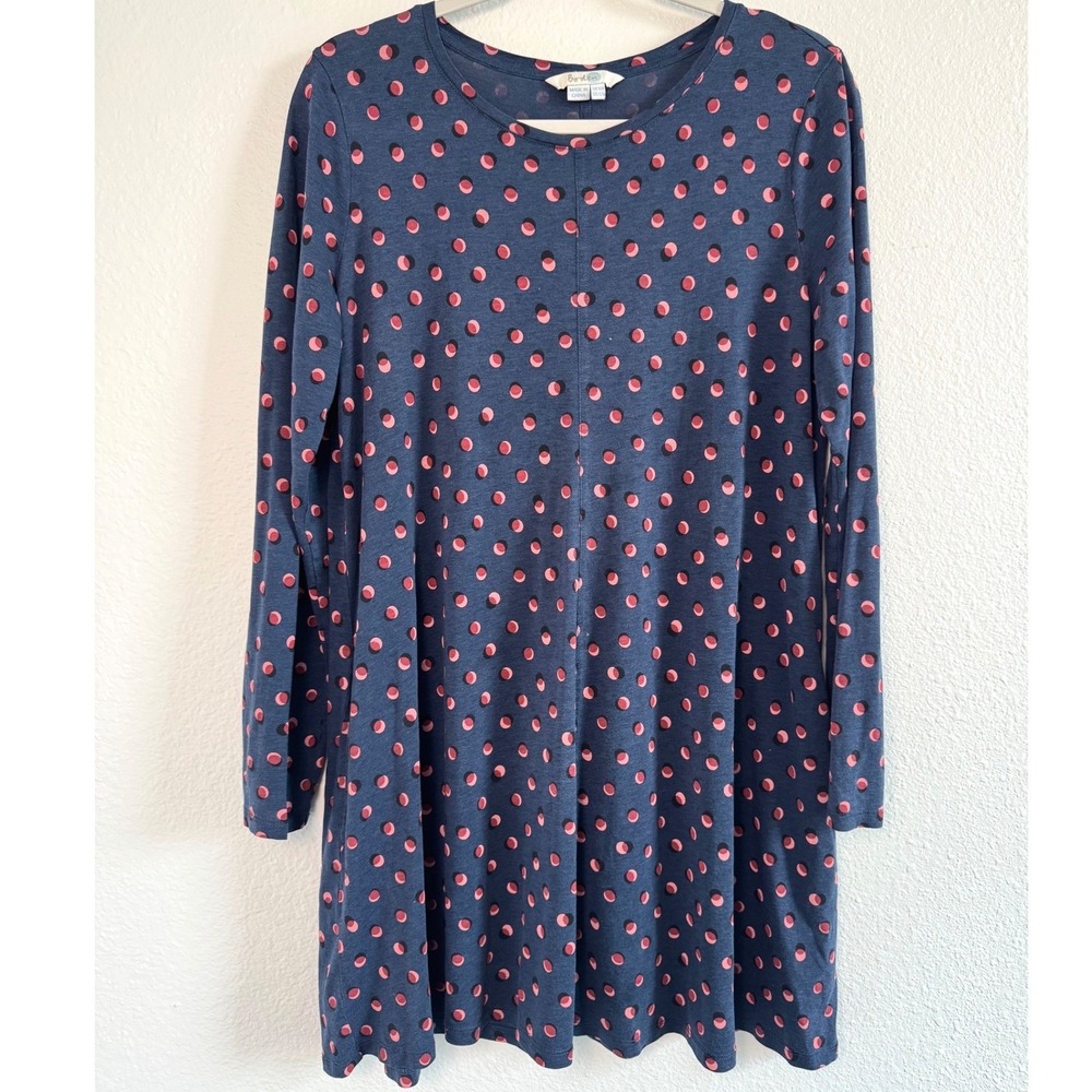 Boden Women Blue Pink Polka Dot Long Sleeve Jersey Swing Dress Pockets US 12R
